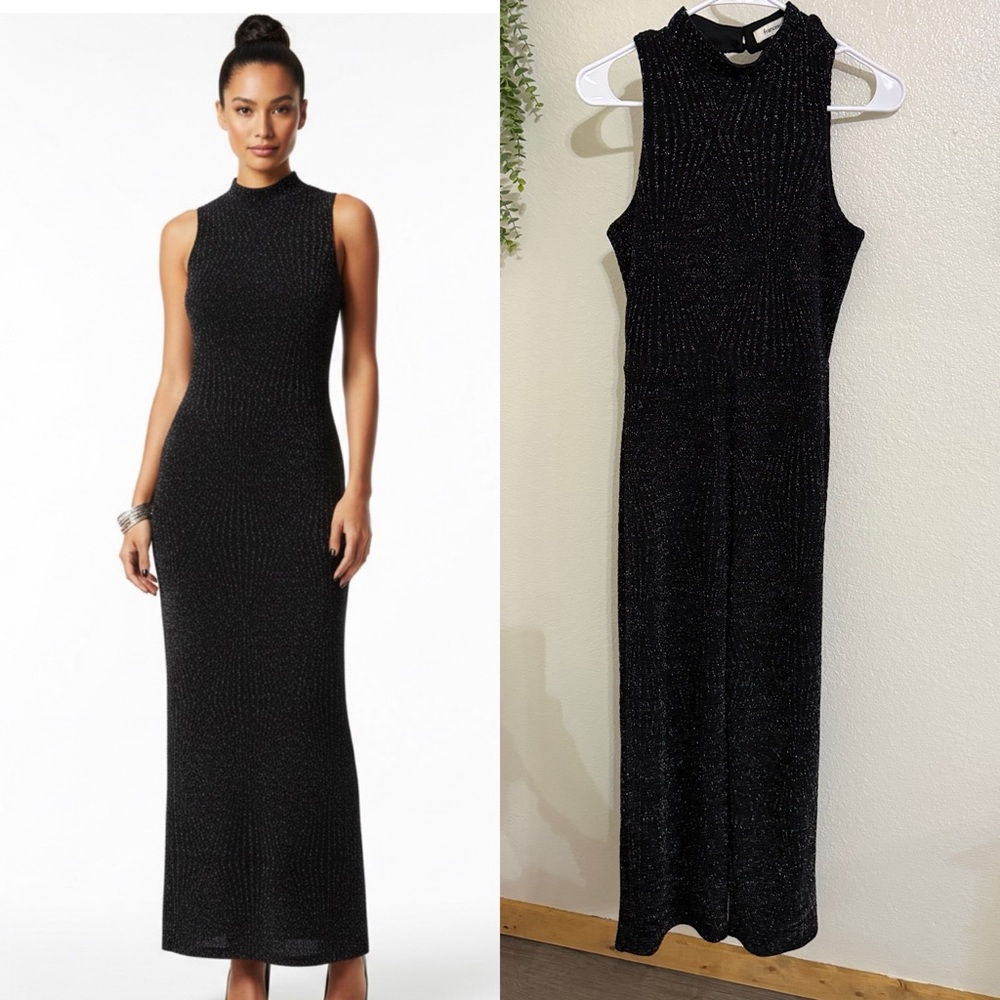 NWT Francesca’s Black Sparkle Mock Neck Maxi Dress Open Back Size S